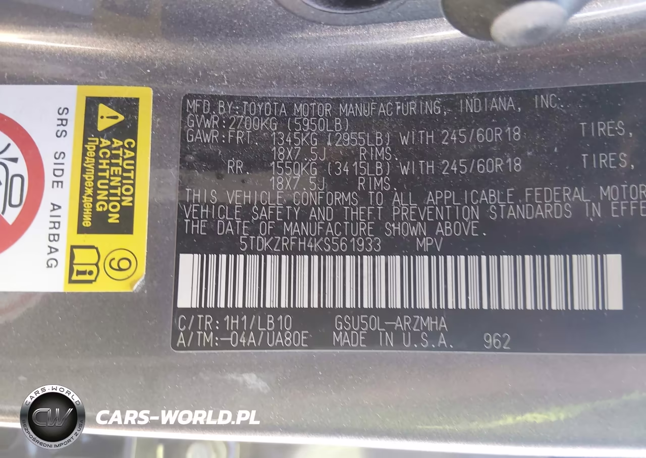 2019 Toyota Highlander Xle VIN:5TDKZRFH4KS561933 - 9