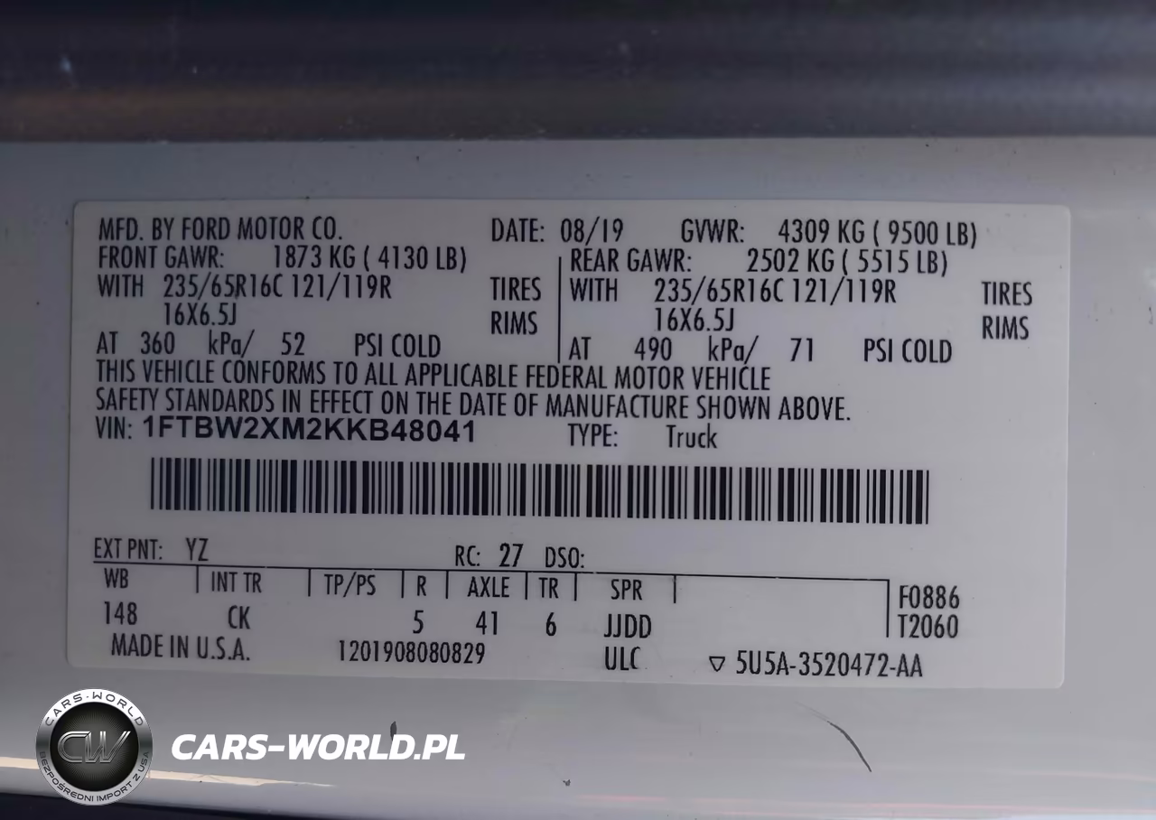 2019 Ford Transit-350 VIN:1FTBW2XM2KKB48041 - 9