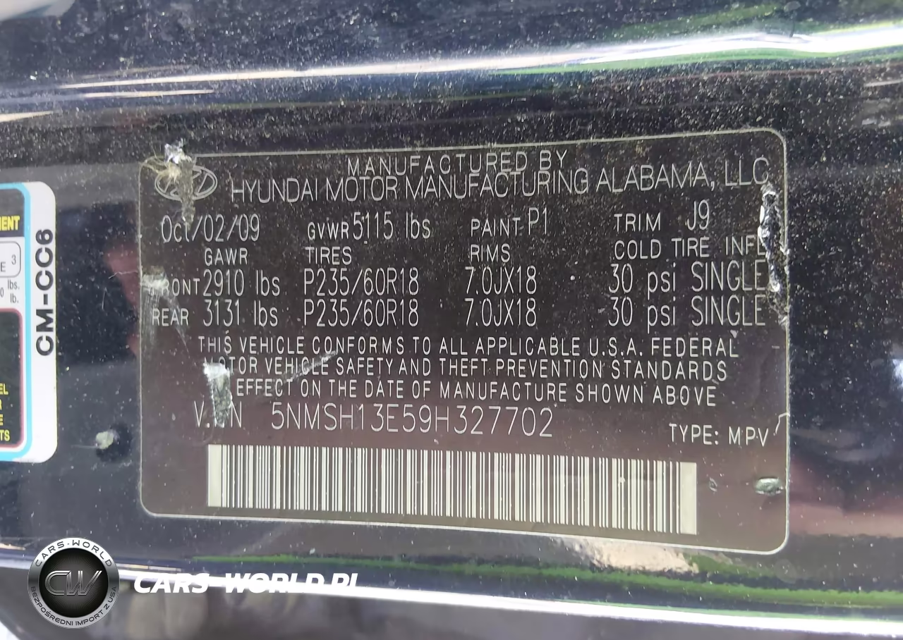 2009 Hyundai Santa Fe Limited VIN:5NMSH13E59H327702 - 9