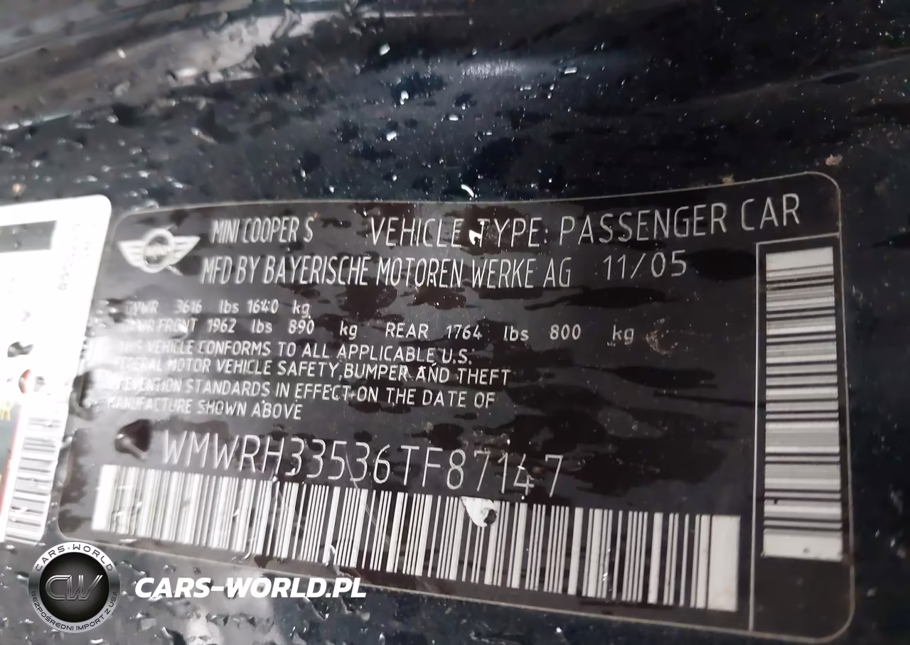 2006 Mini Cooper S VIN:WMWRH33536TF87147 - 9