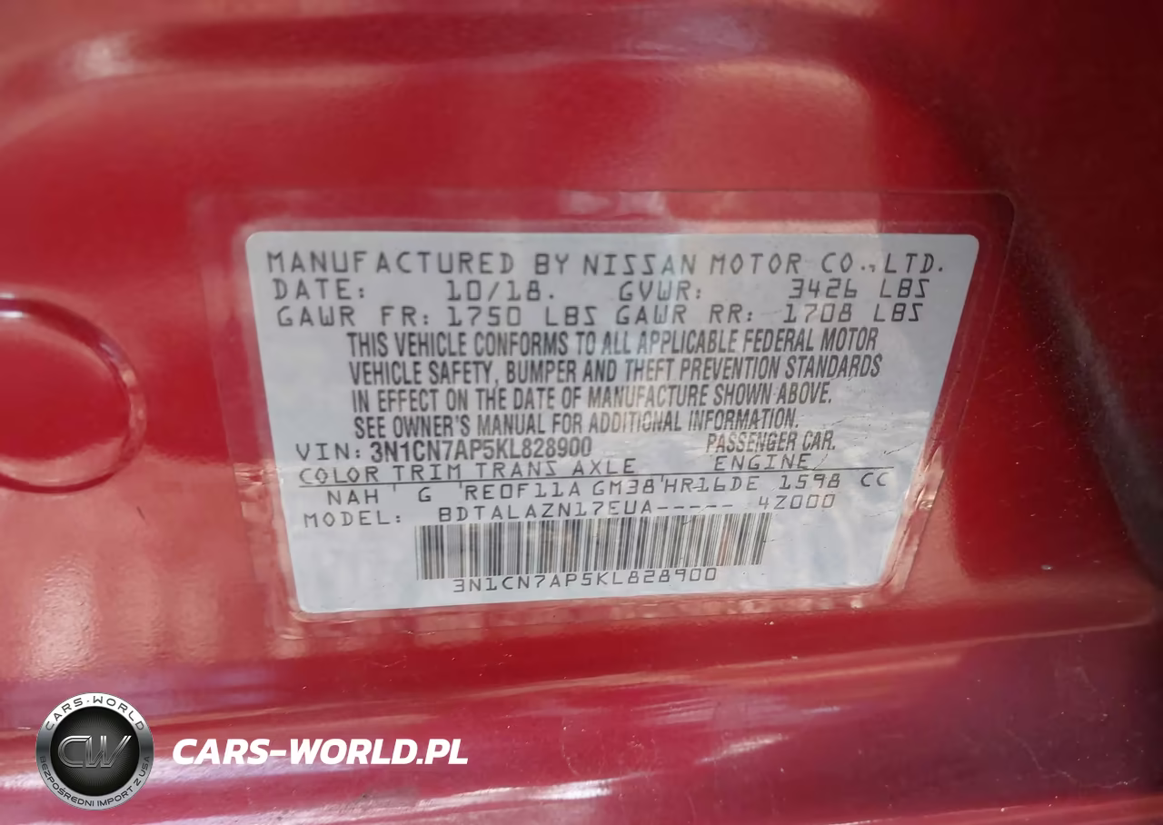 2019 Nissan Versa 1.6 S+ VIN:3N1CN7AP5KL828900 - 9