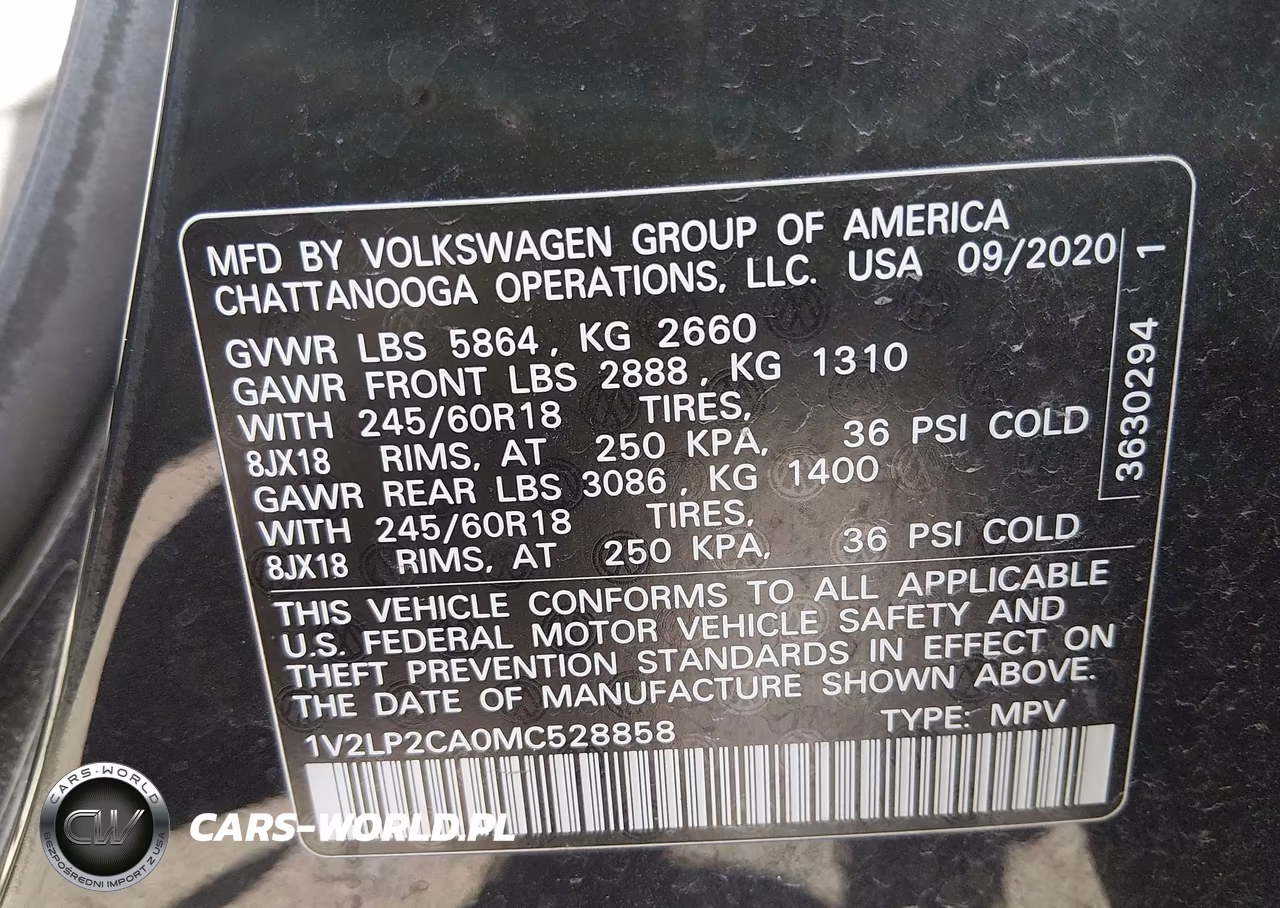 2021 Volkswagen Atlas 2.0T Se VIN:1V2LP2CA0MC528858 - 9
