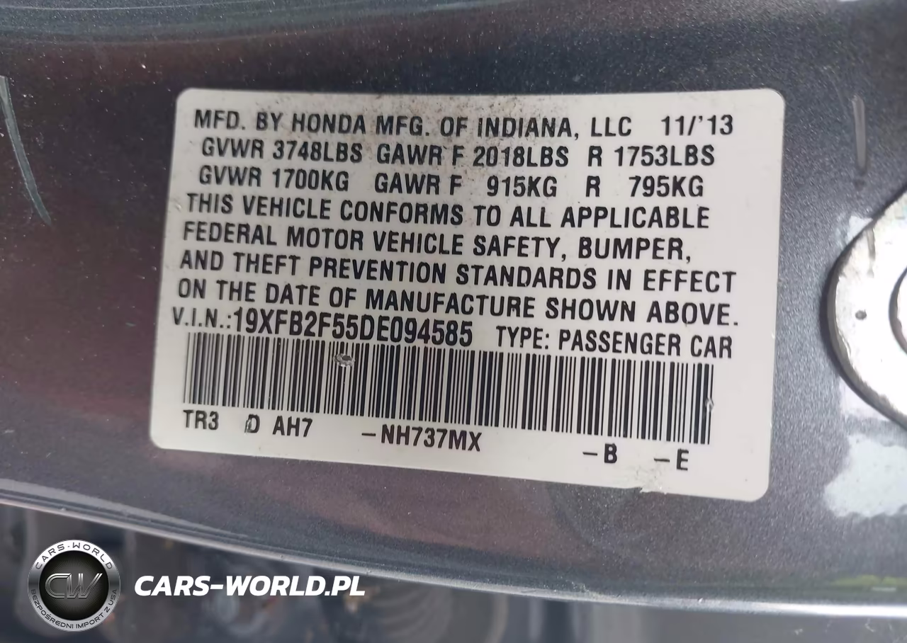 2013 Honda Civic Lx VIN:19XFB2F55DE094585 - 9