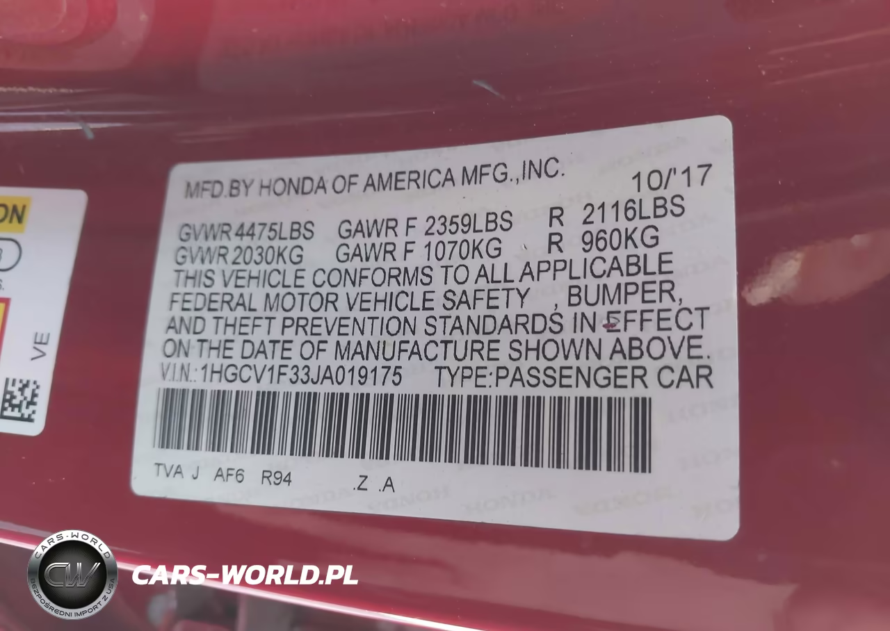 2018 Honda Accord Sport VIN:1HGCV1F33JA019175 - 9
