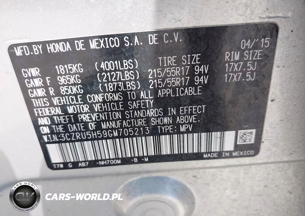 2016 Honda Hr-V Ex VIN:3CZRU5H59GM705213 - 9