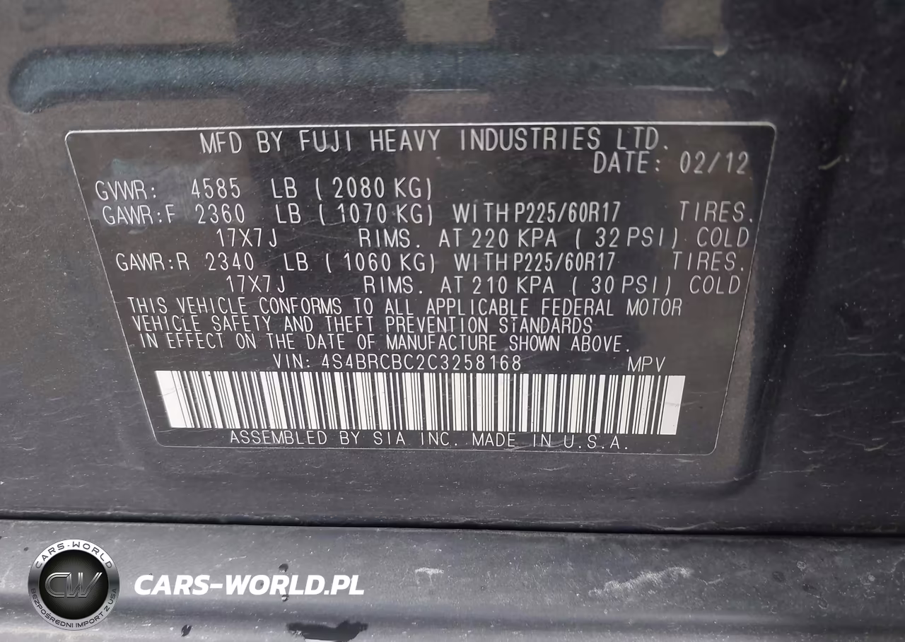 2012 Subaru Outback 2.5I Premium VIN:4S4BRCBC2C3258168 - 9