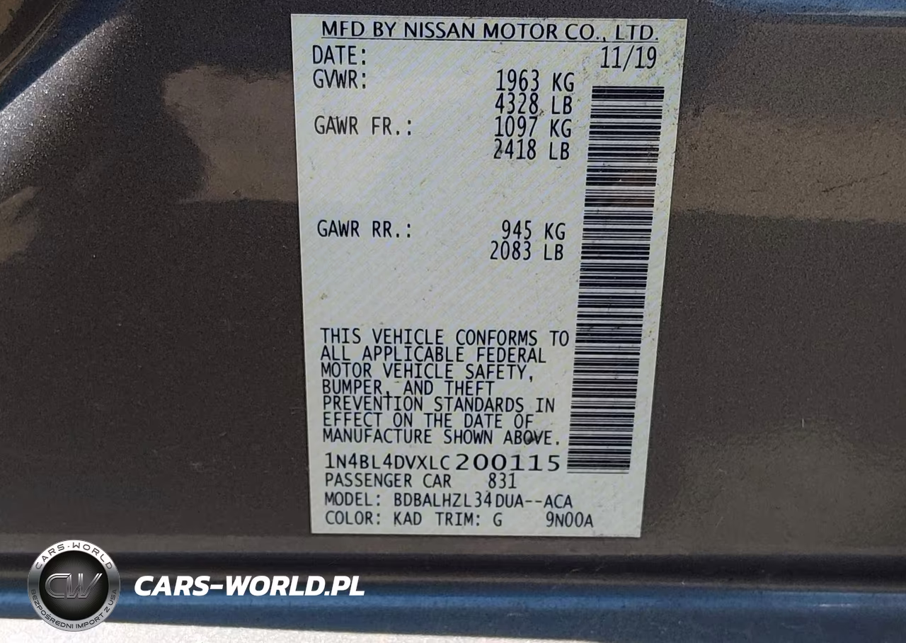 2020 Nissan Altima Sv Fwd VIN:1N4BL4DVXLC200115 - 9