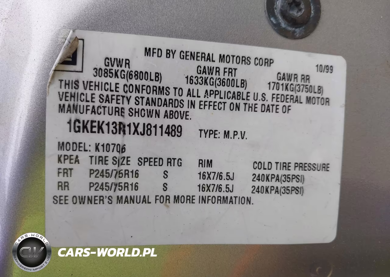 1999 GMC Yukon Slt Cmi VIN:1GKEK13R1XJ811489 - 9
