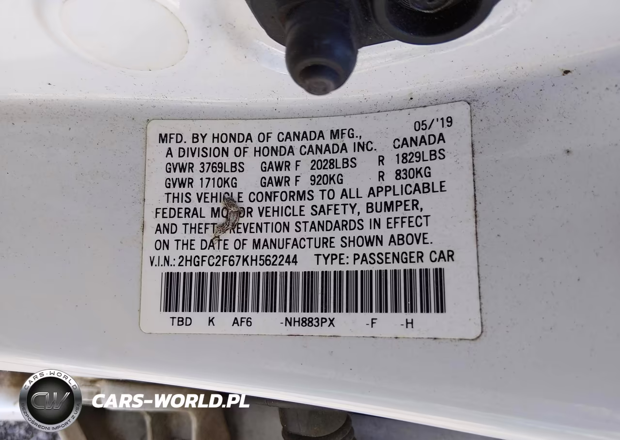 2019 Honda Civic Lx VIN:2HGFC2F67KH562244 - 9