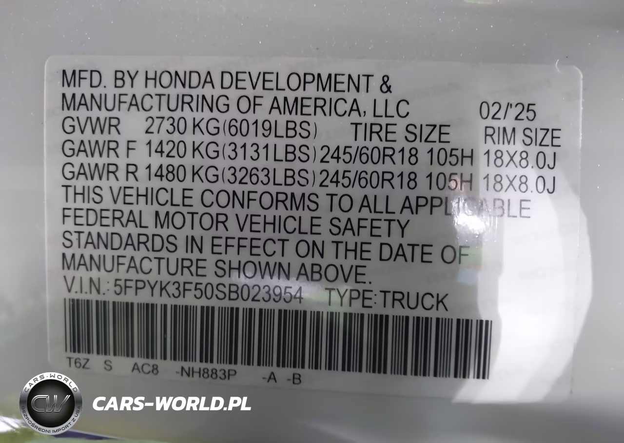 2025 Honda Ridgeline Rtl VIN:5FPYK3F50SB023954 - 9