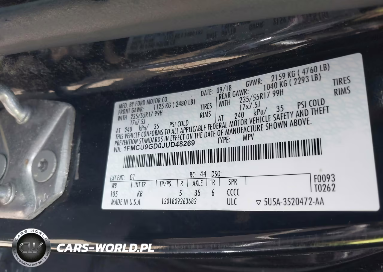 2018 Ford Escape Se VIN:1FMCU9GD0JUD48269 - 9