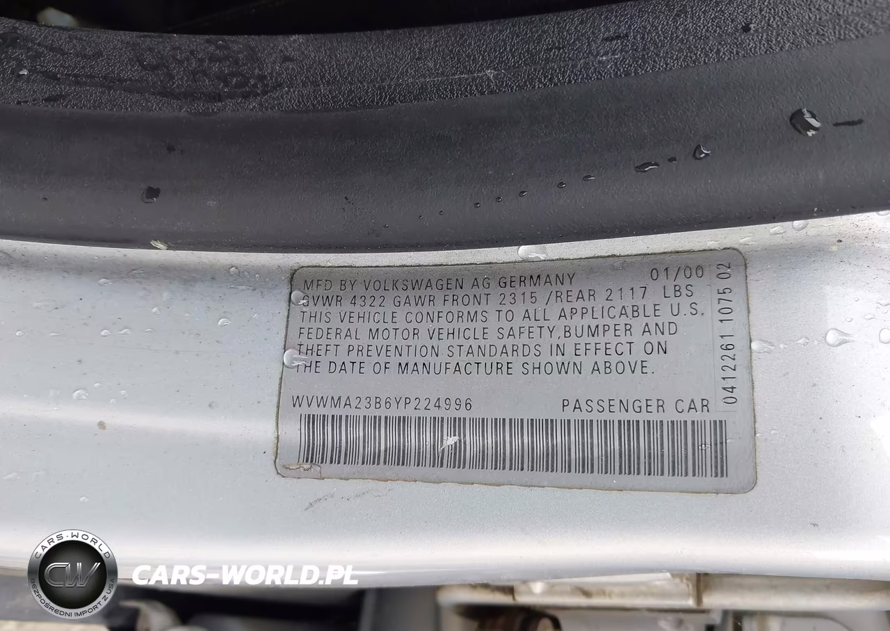 2000 Volkswagen Passat Gls VIN:WVWMA23B6YP224996 - 9