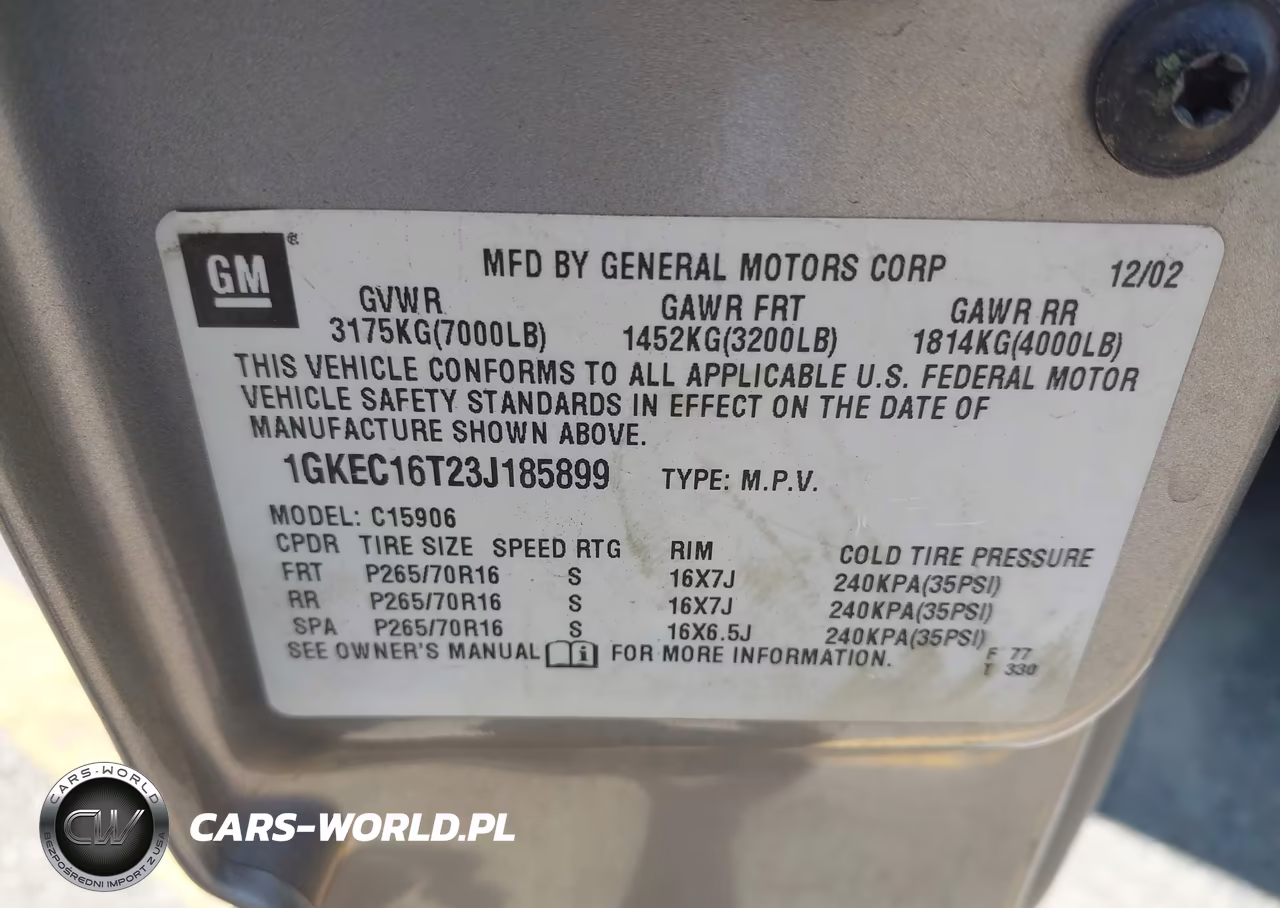 2003 GMC Yukon Xl 1500 Sle VIN:1GKEC16T23J185899 - 9