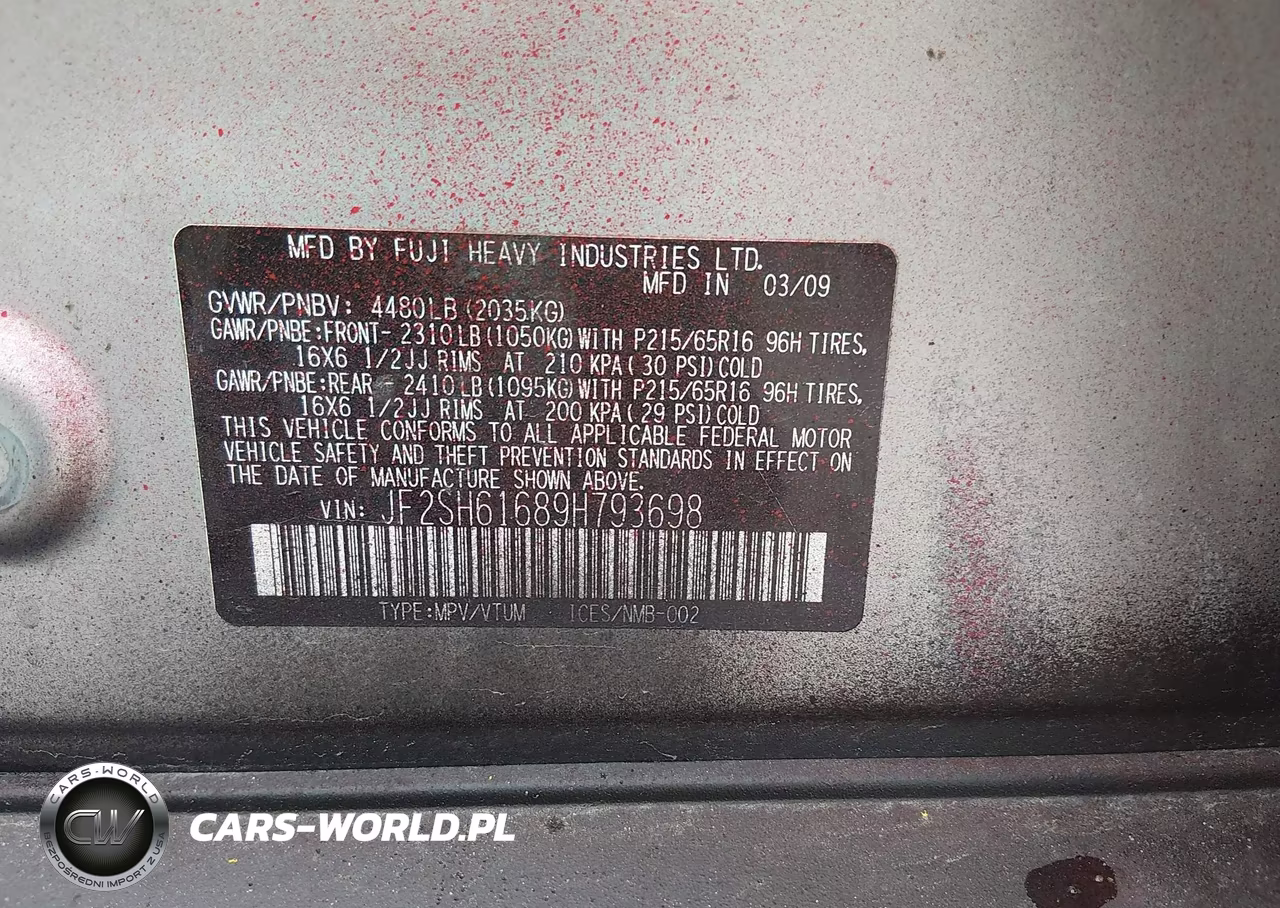 2009 Subaru Forester 2.5X VIN:JF2SH61689H793698 - 9
