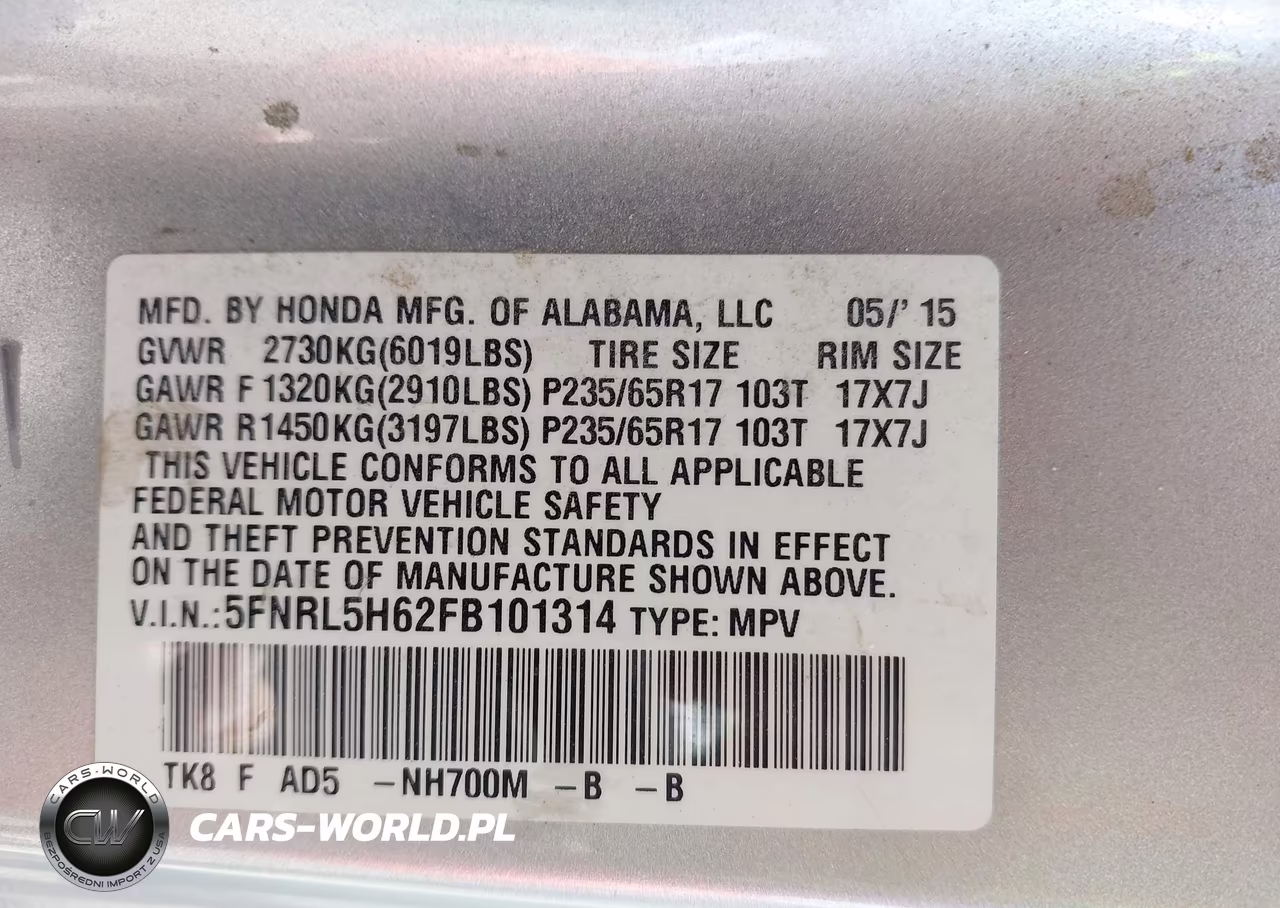 2015 Honda Odyssey Ex-L VIN:5FNRL5H62FB101314 - 9
