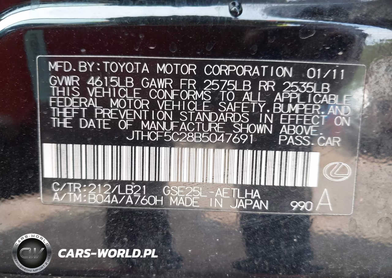 2011 Lexus Is 250 VIN:JTHCF5C28B5047691 - 9