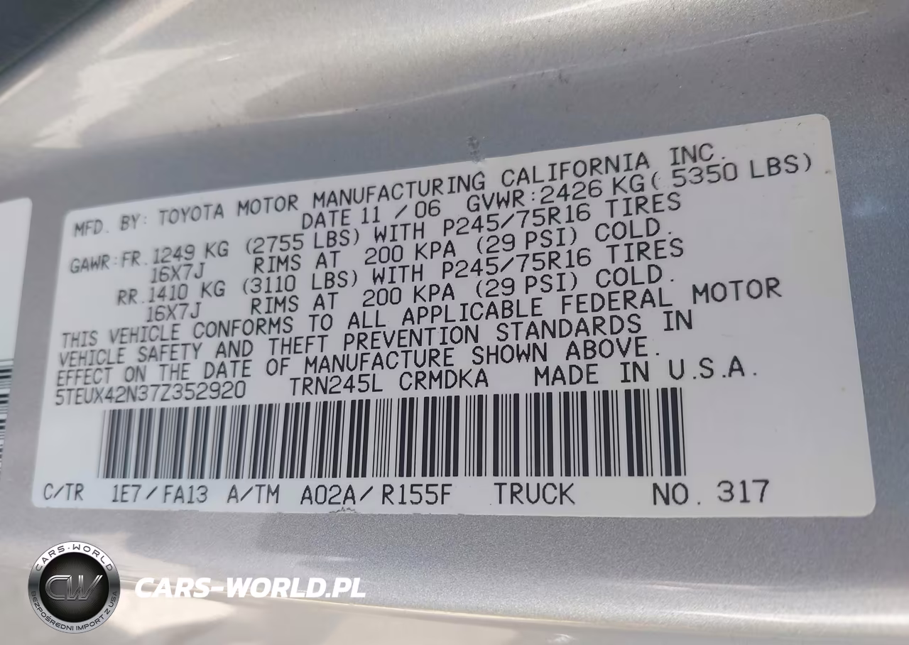 2007 Toyota Tacoma VIN:5TEUX42N37Z352920 - 9