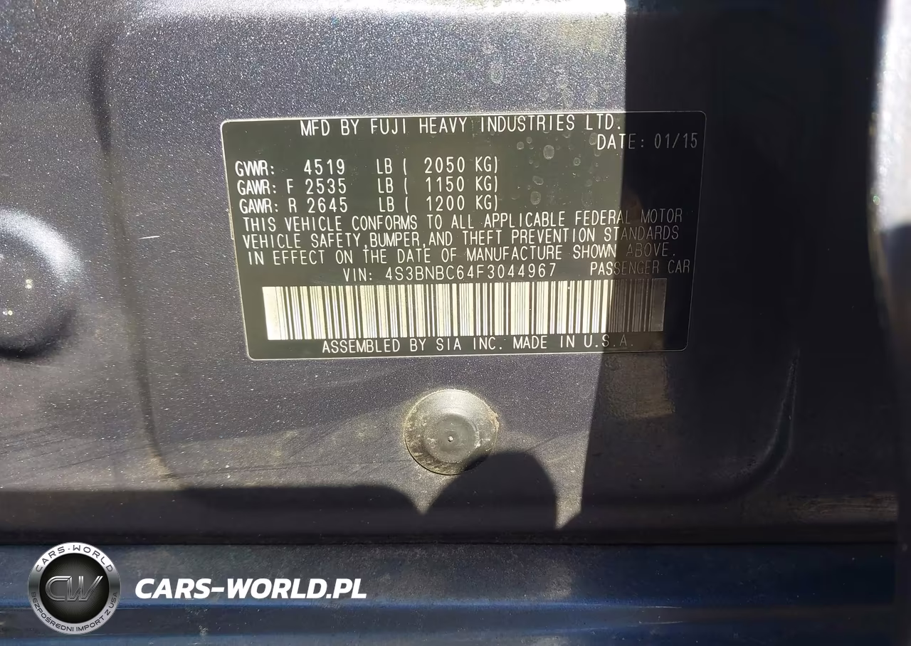 2015 Subaru Legacy 2.5I Premium VIN:4S3BNBC64F3044967 - 9