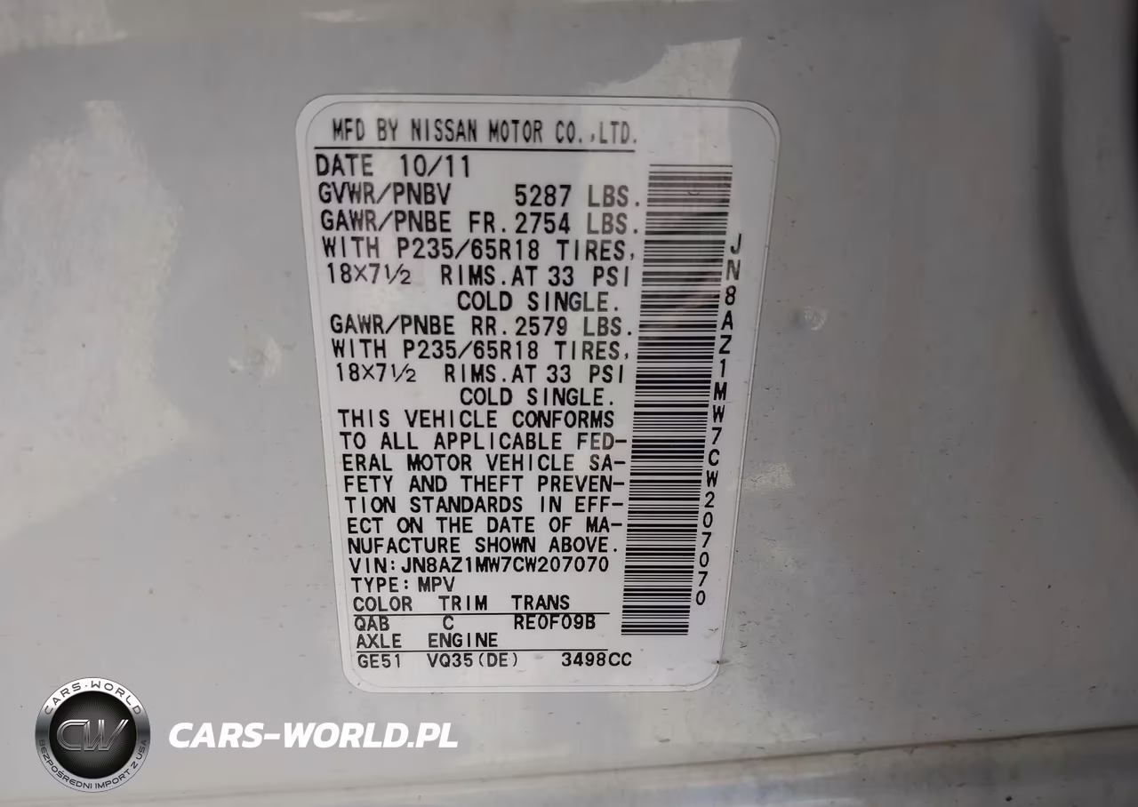 2012 Nissan Murano Sv VIN:JN8AZ1MW7CW207070 - 9