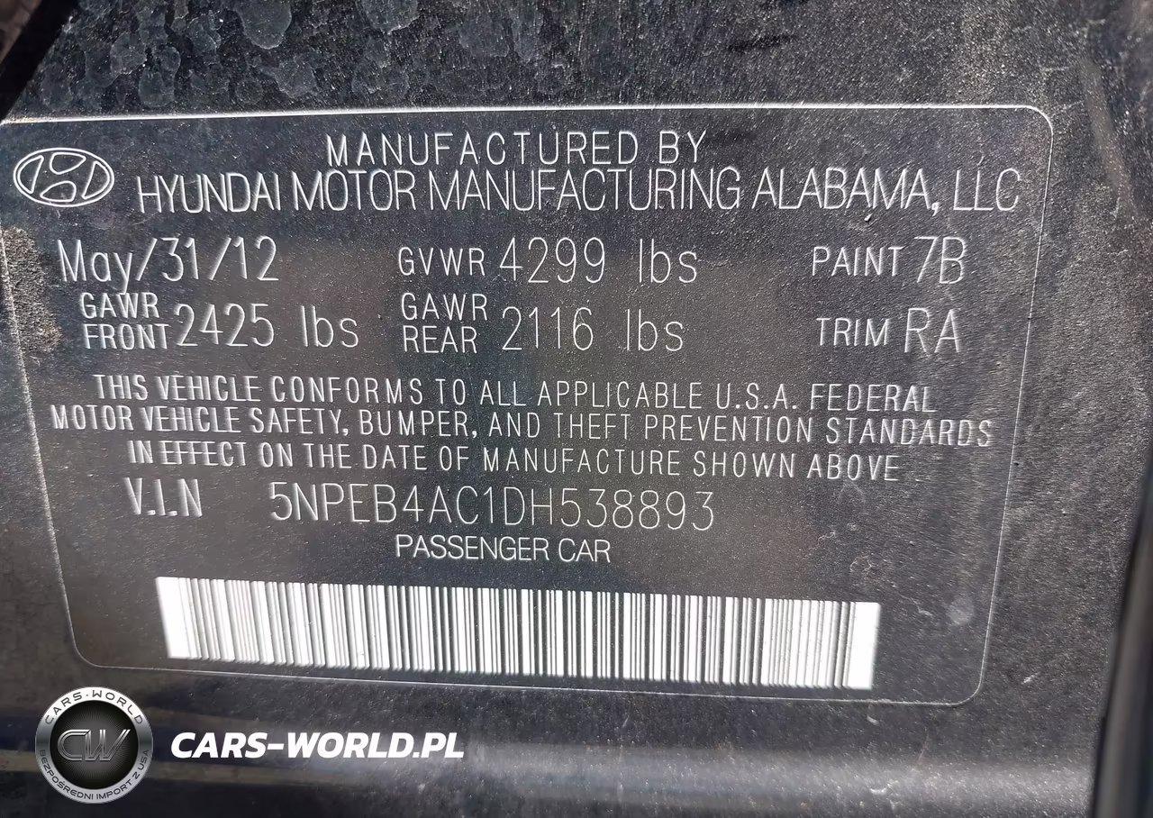 2013 Hyundai Sonata Gls VIN:5NPEB4AC1DH538893 - 9