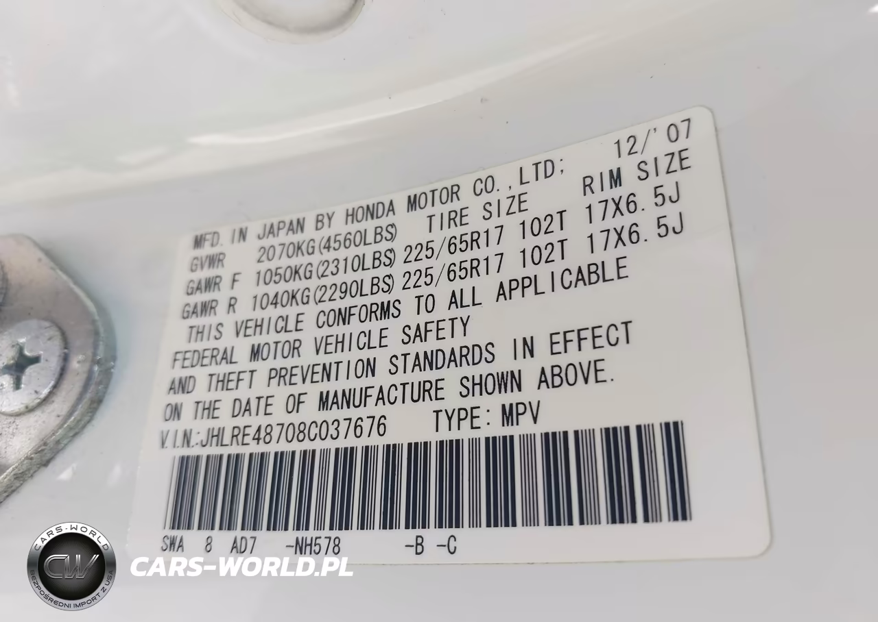 2008 Honda Cr-V Ex-L VIN:JHLRE48708C037676 - 9