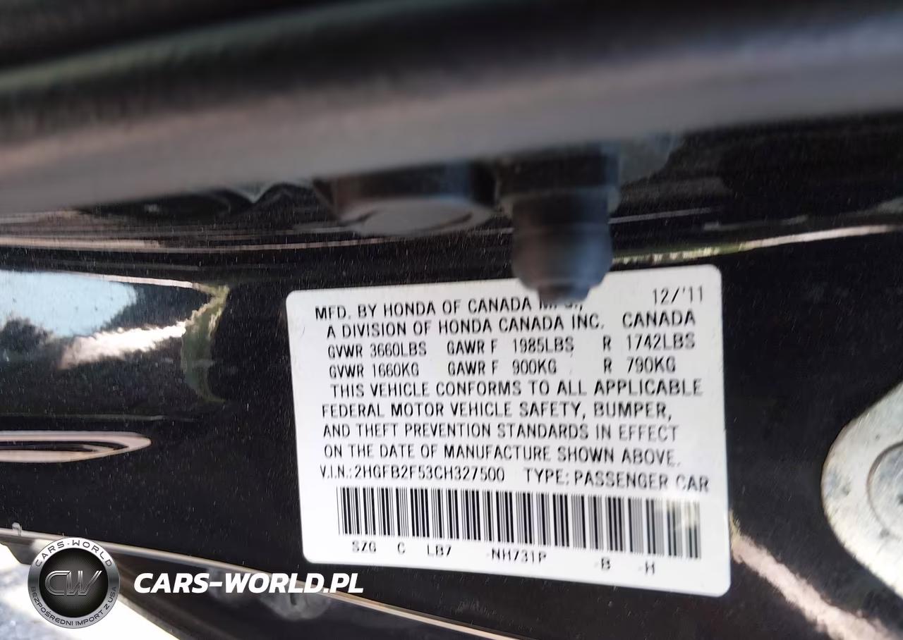 2012 Honda Civic Lx VIN:2HGFB2F53CH327500 - 9
