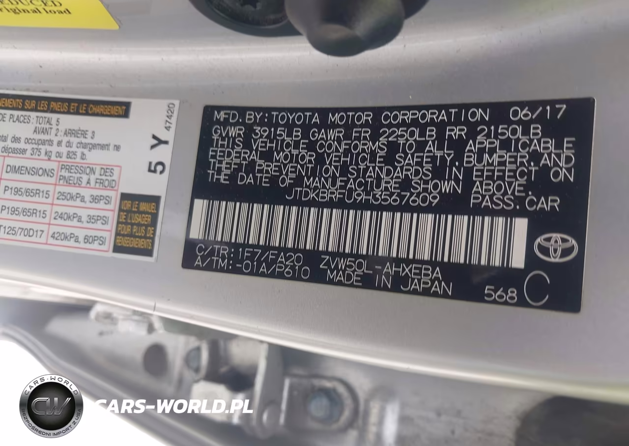 2017 Toyota Prius VIN:JTDKBRFU9H3567609 - 9