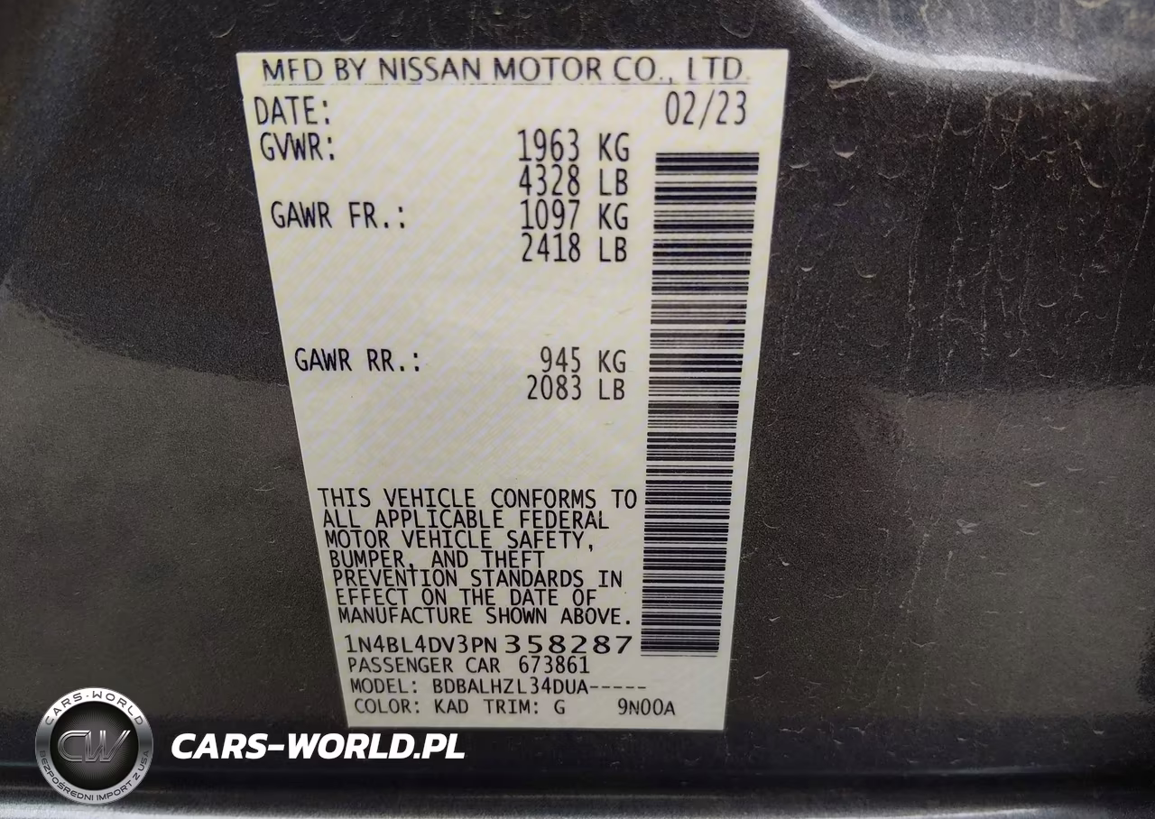 2023 Nissan Altima Sv Fwd VIN:1N4BL4DV3PN358287 - 9