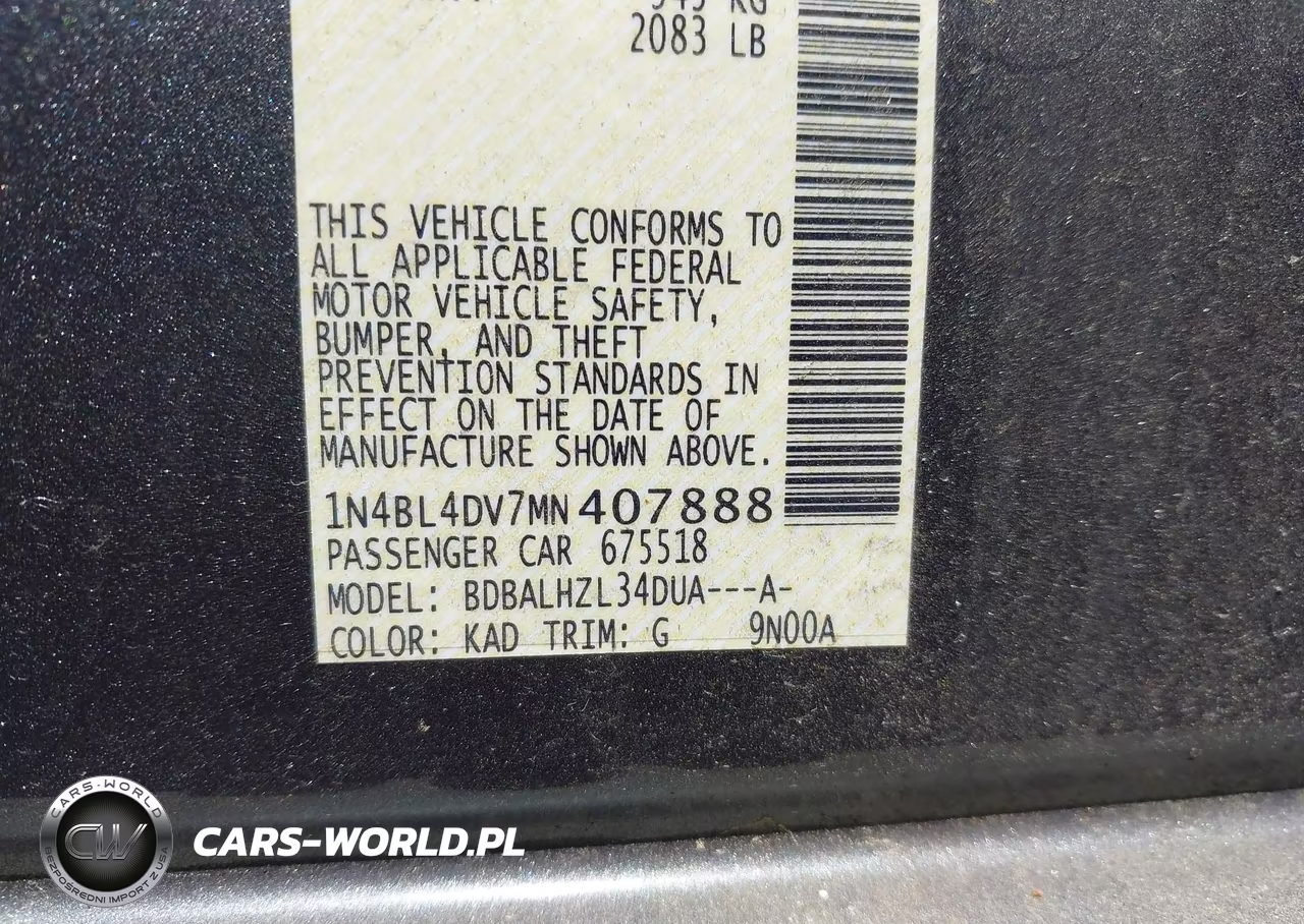 2021 Nissan Altima Sv Fwd VIN:1N4BL4DV7MN407888 - 9