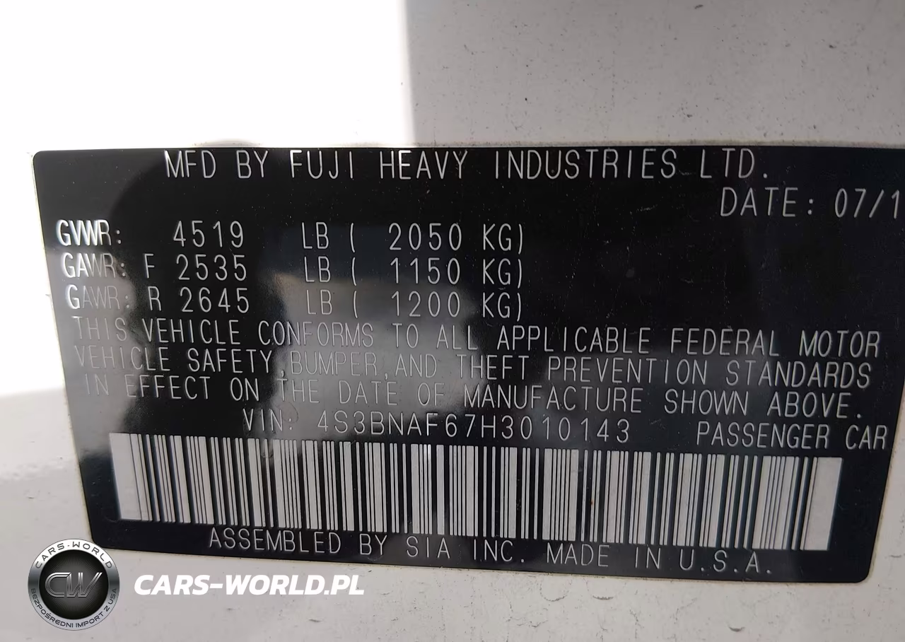 2017 Subaru Legacy 2.5I Premium VIN:4S3BNAF67H3010143 - 9