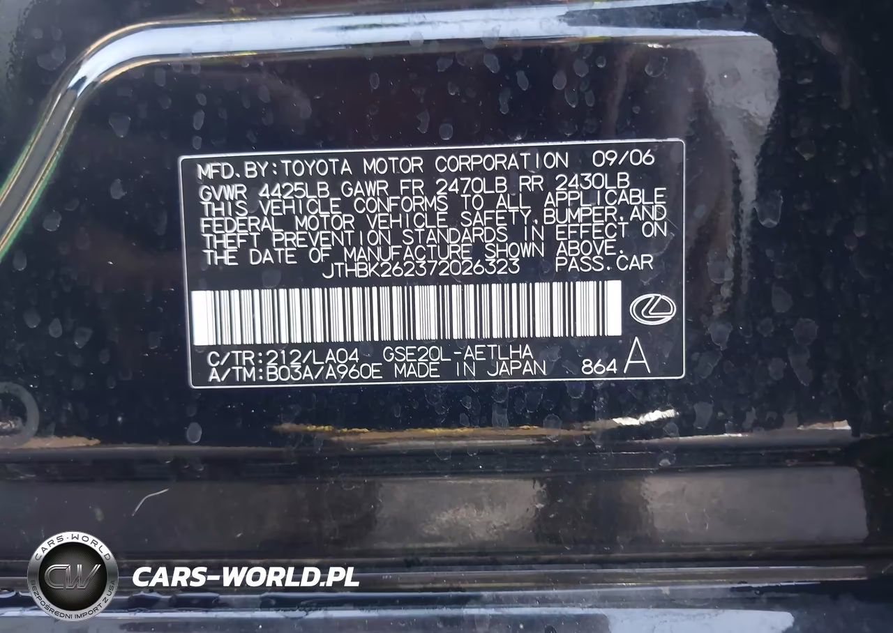 2007 Lexus Is 250 VIN:JTHBK262372026323 - 9