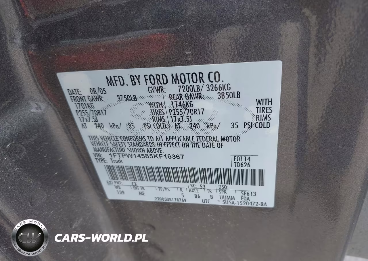 2005 Ford F-150 VIN:1FTPW14585KF16367 - 9