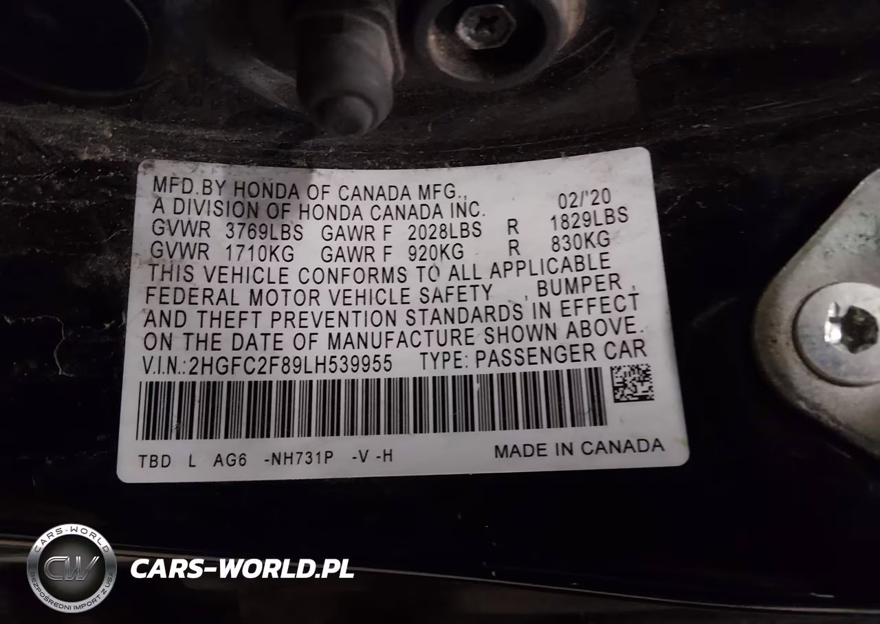 2020 Honda Civic Sport VIN:2HGFC2F89LH539955 - 9
