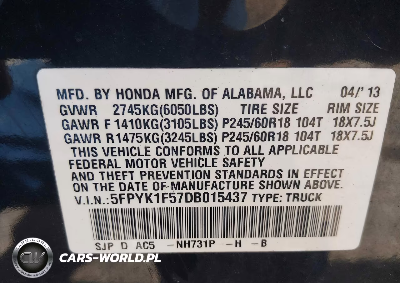 2013 Honda Ridgeline Rtl VIN:5FPYK1F57DB015437 - 9