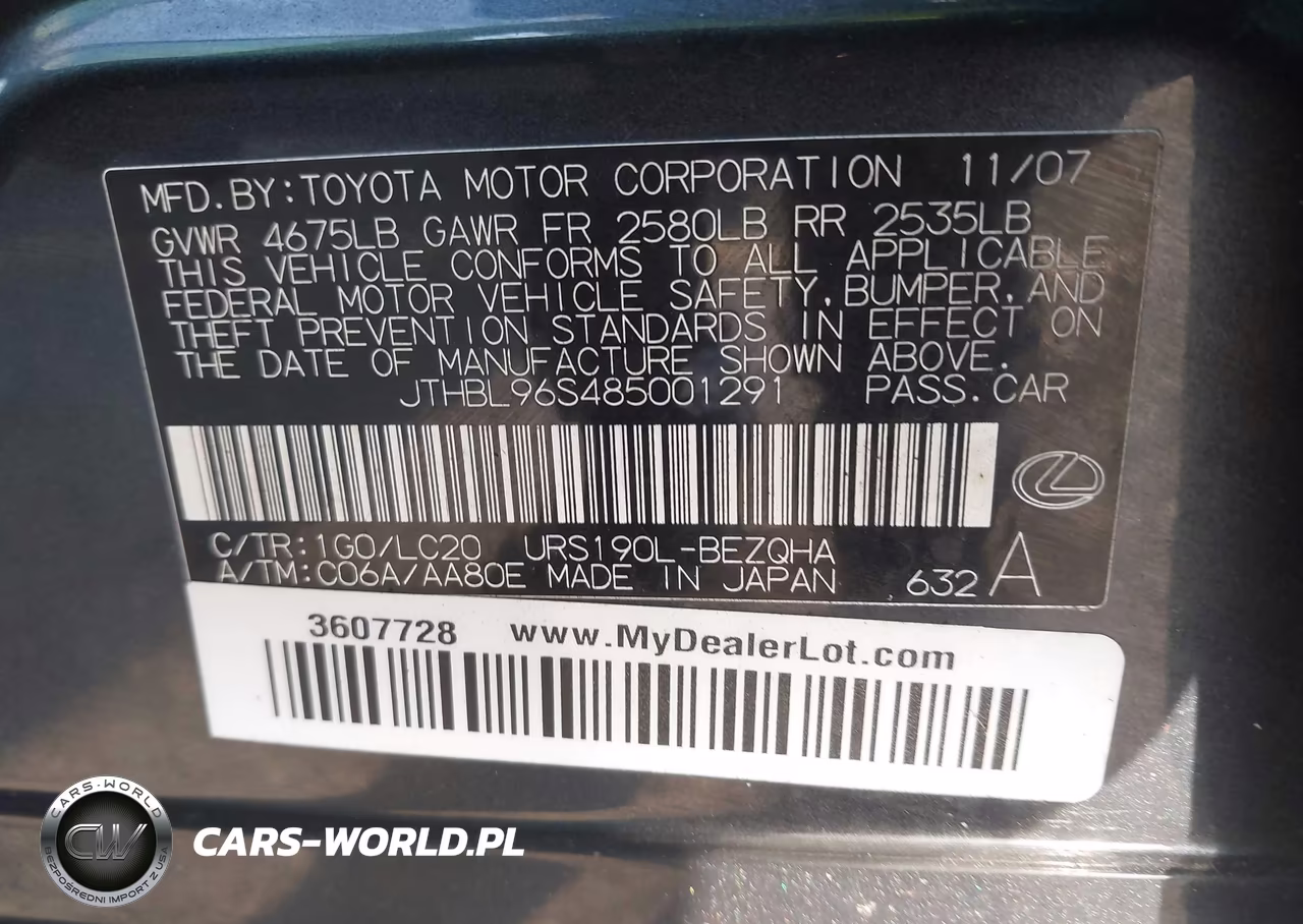 2008 Lexus Gs 460 VIN:JTHBL96S485001291 - 9