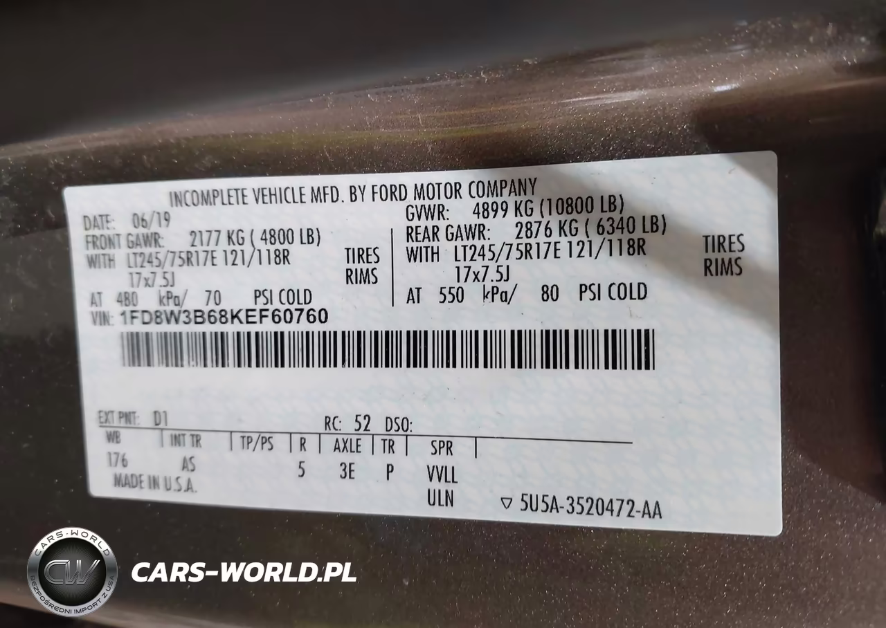 2019 Ford F-350 Xl VIN:1FD8W3B68KEF60760 - 9