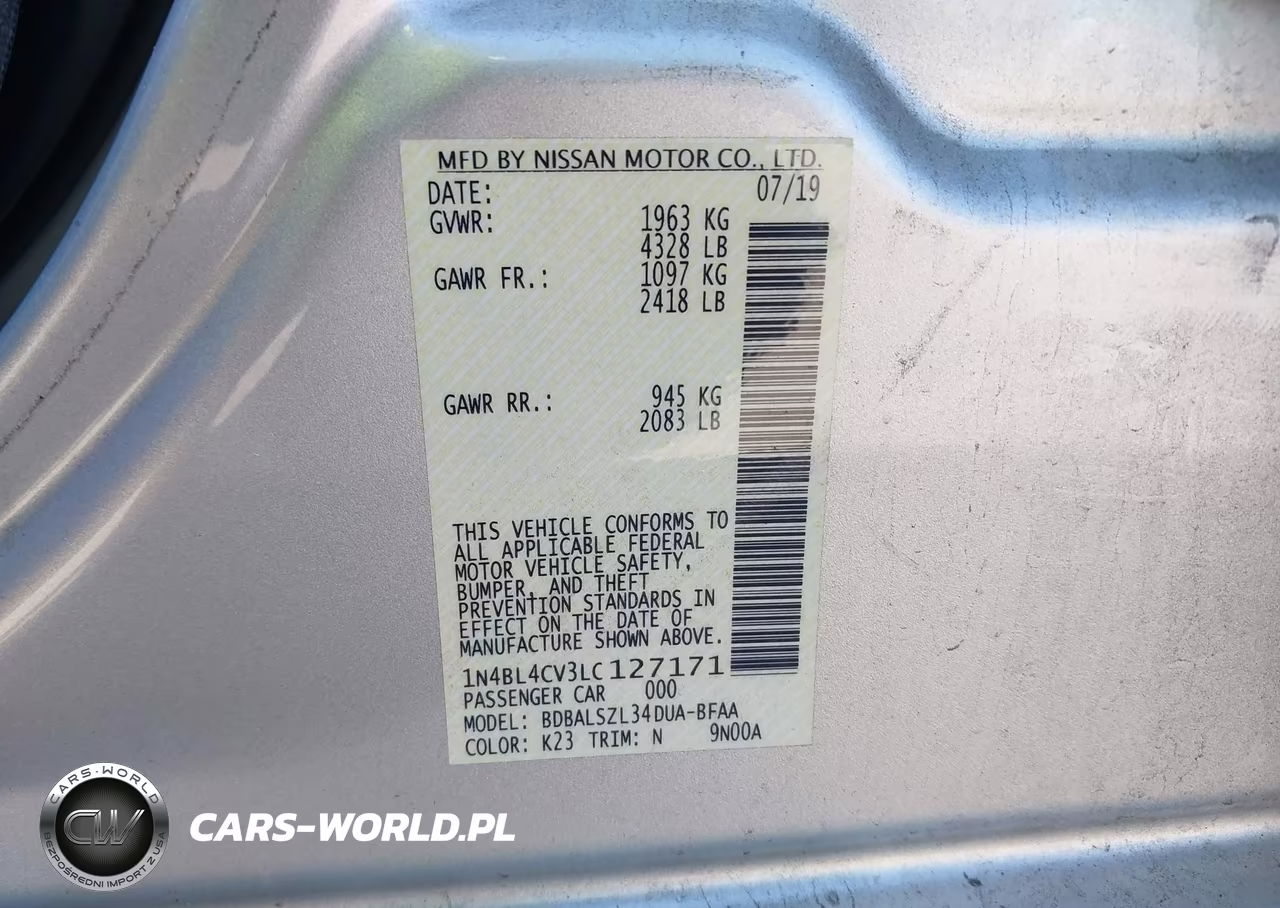 2020 Nissan Altima Sr Fwd VIN:1N4BL4CV3LC127171 - 9