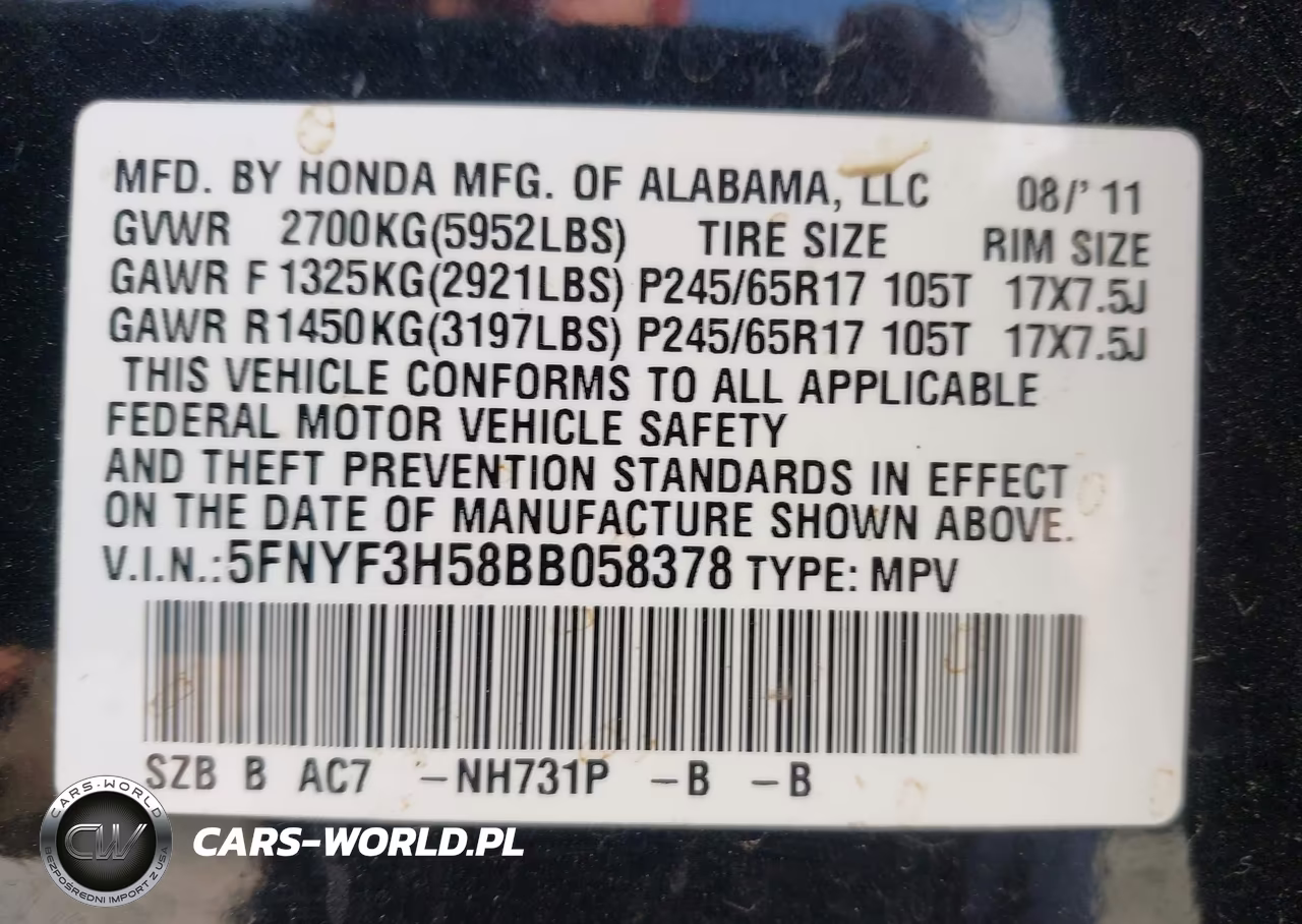 2011 Honda Pilot Ex-L VIN:5FNYF3H58BB058378 - 9