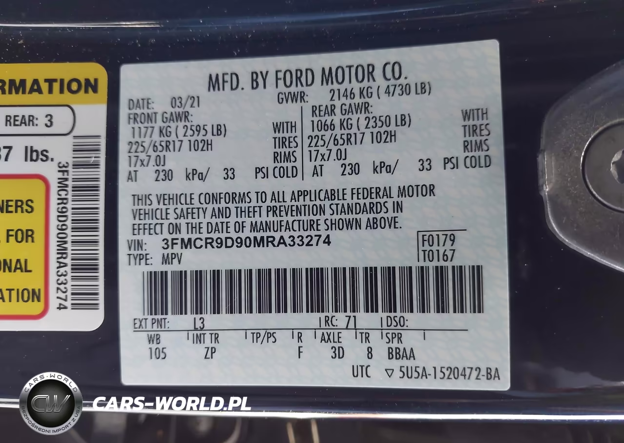 2021 Ford Bronco Sport Badlands VIN:3FMCR9D90MRA33274 - 9