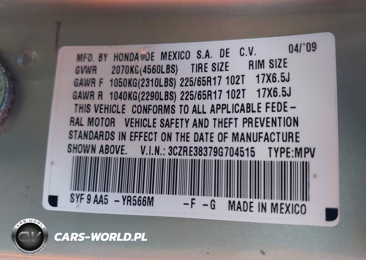 2009 Honda Cr-V Lx VIN:3CZRE38379G704515 - 9