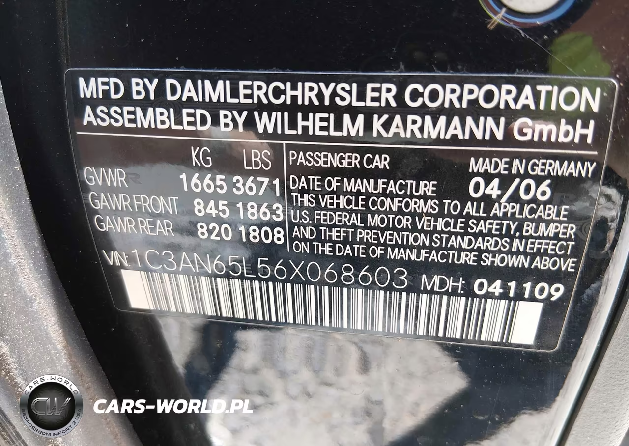 2006 Chrysler Crossfire Limited VIN:1C3AN65L56X068603 - 9