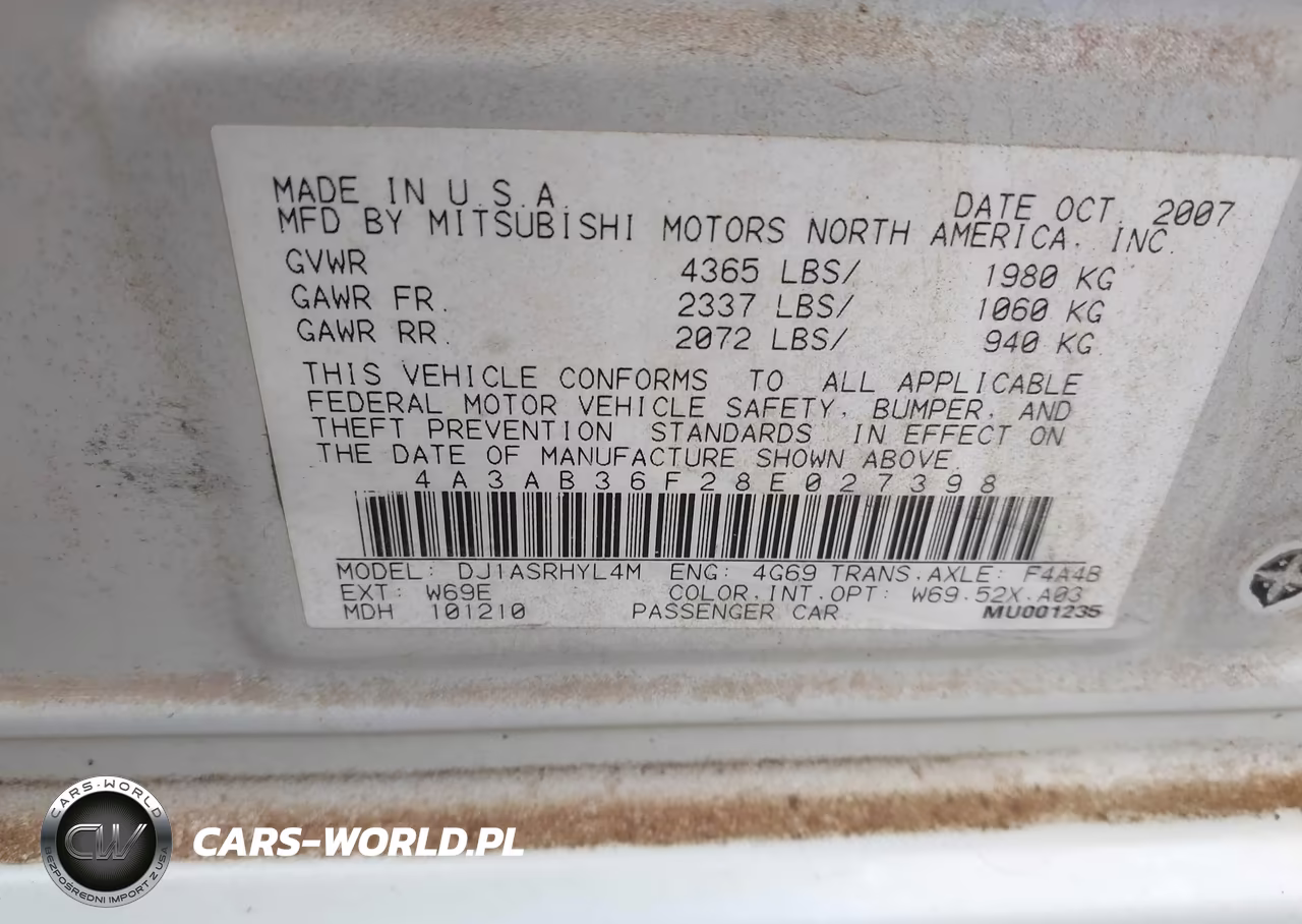 2008 Mitsubishi Galant Es VIN:4A3AB36F28E027398 - 9
