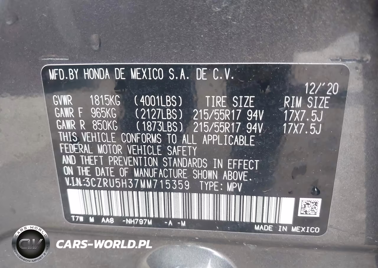 2021 Honda Hr-V 2Wd Lx VIN:3CZRU5H37MM715359 - 9