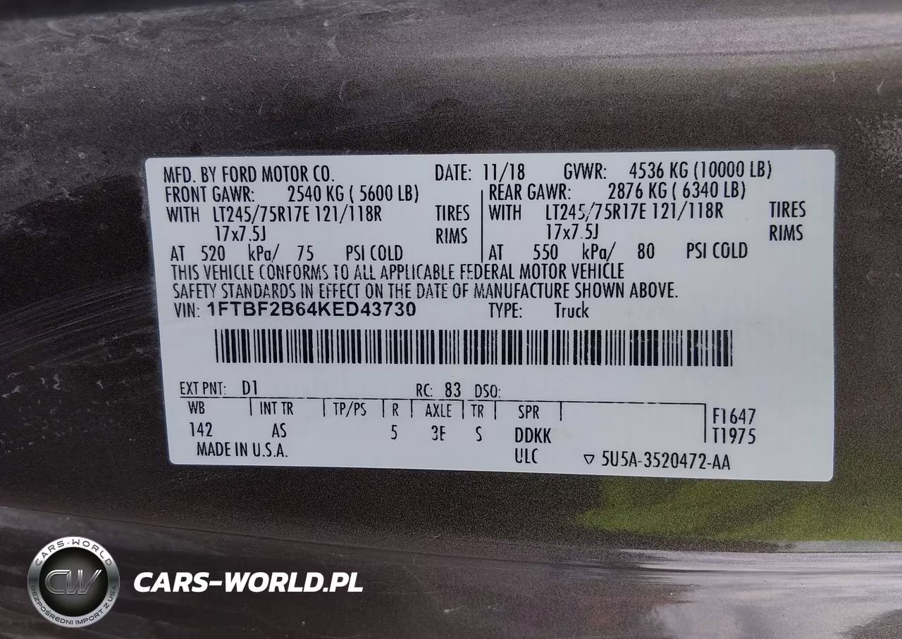 2019 Ford F-250 Xl VIN:1FTBF2B64KED43730 - 9