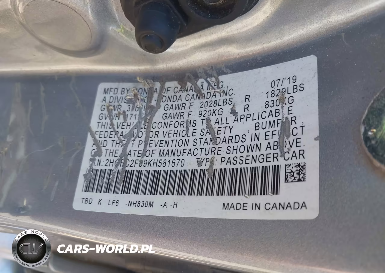 2019 Honda Civic Lx VIN:2HGFC2F69KH581670 - 9