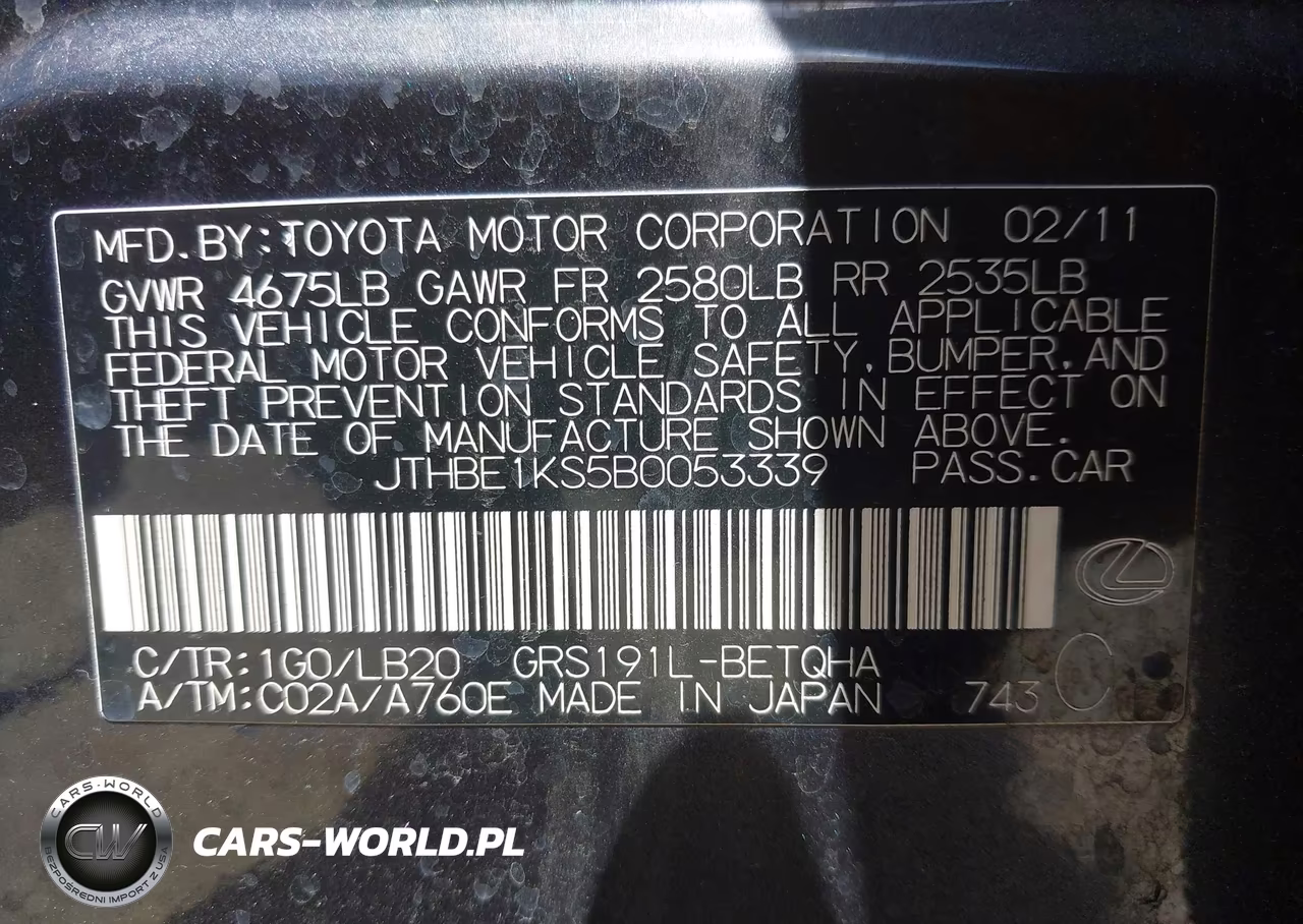2011 Lexus Gs 350 VIN:JTHBE1KS5B0053339 - 9