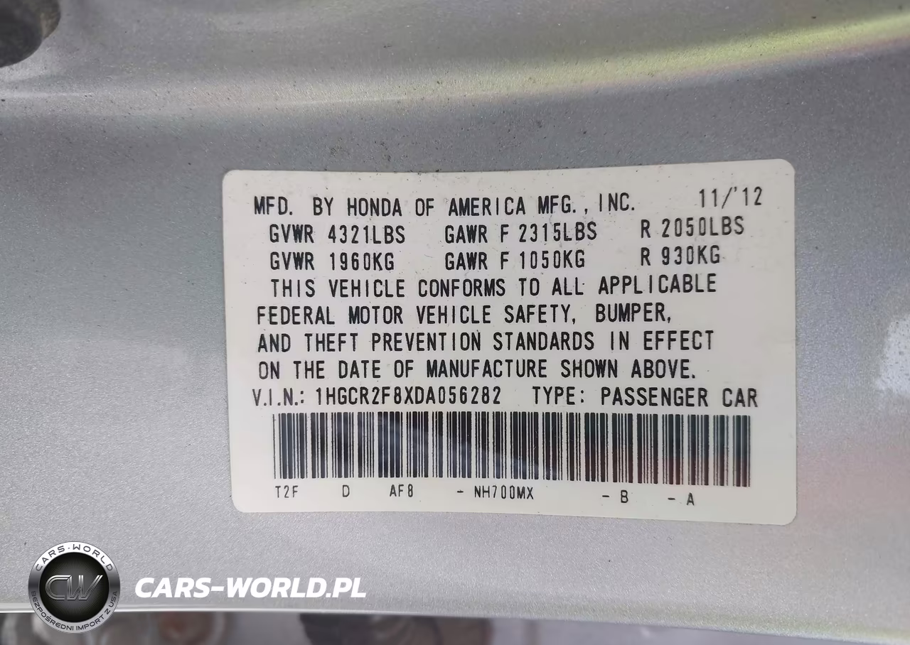 2013 Honda Accord Ex-L VIN:1HGCR2F8XDA056282 - 9