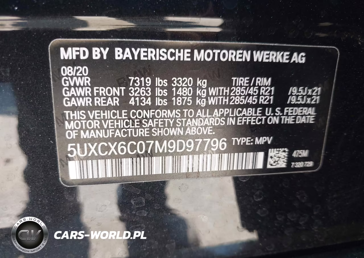 2021 BMW X7 M50I VIN:5UXCX6C07M9D97796 - 9