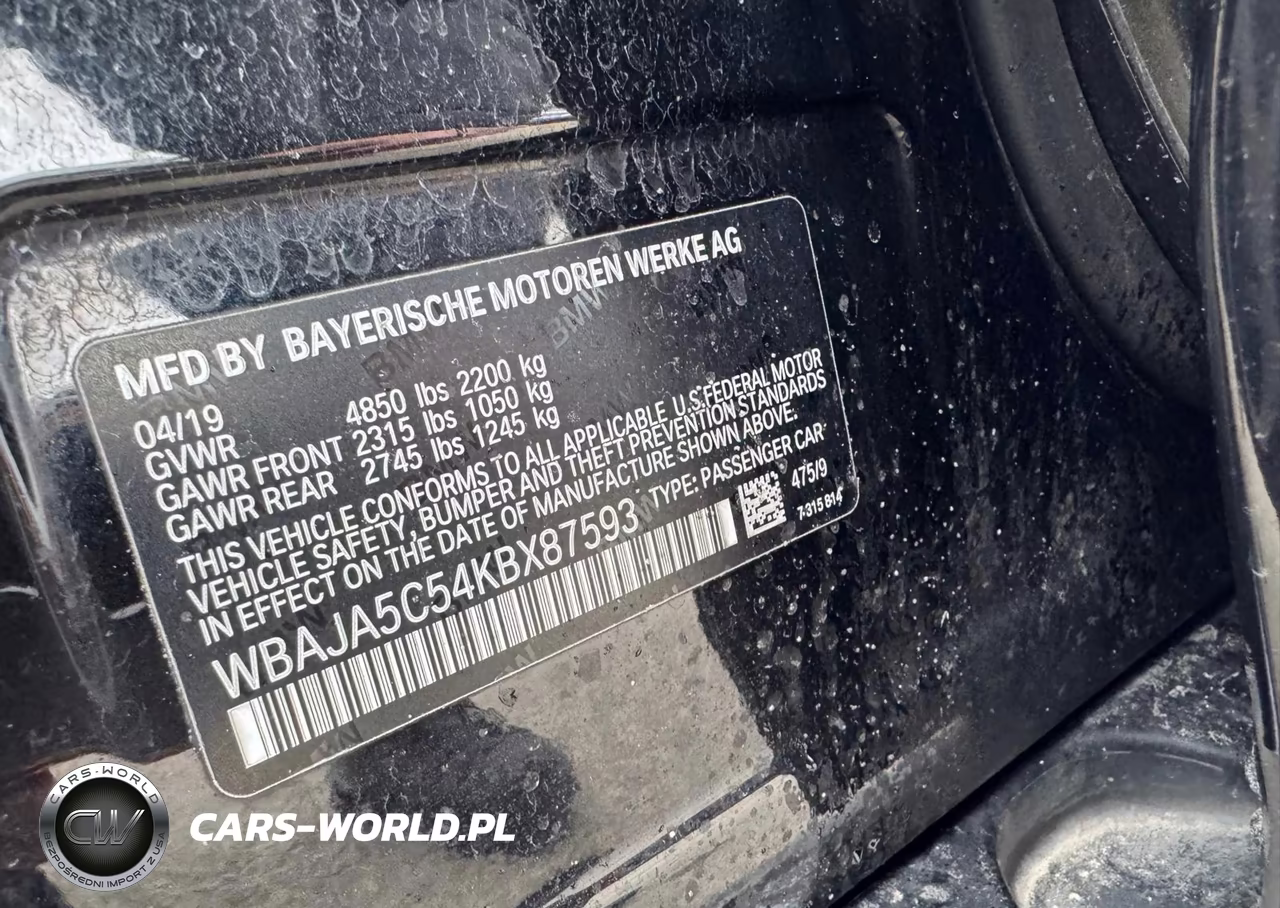 2019 BMW 530 I VIN:WBAJA5C54KBX87593 - 9