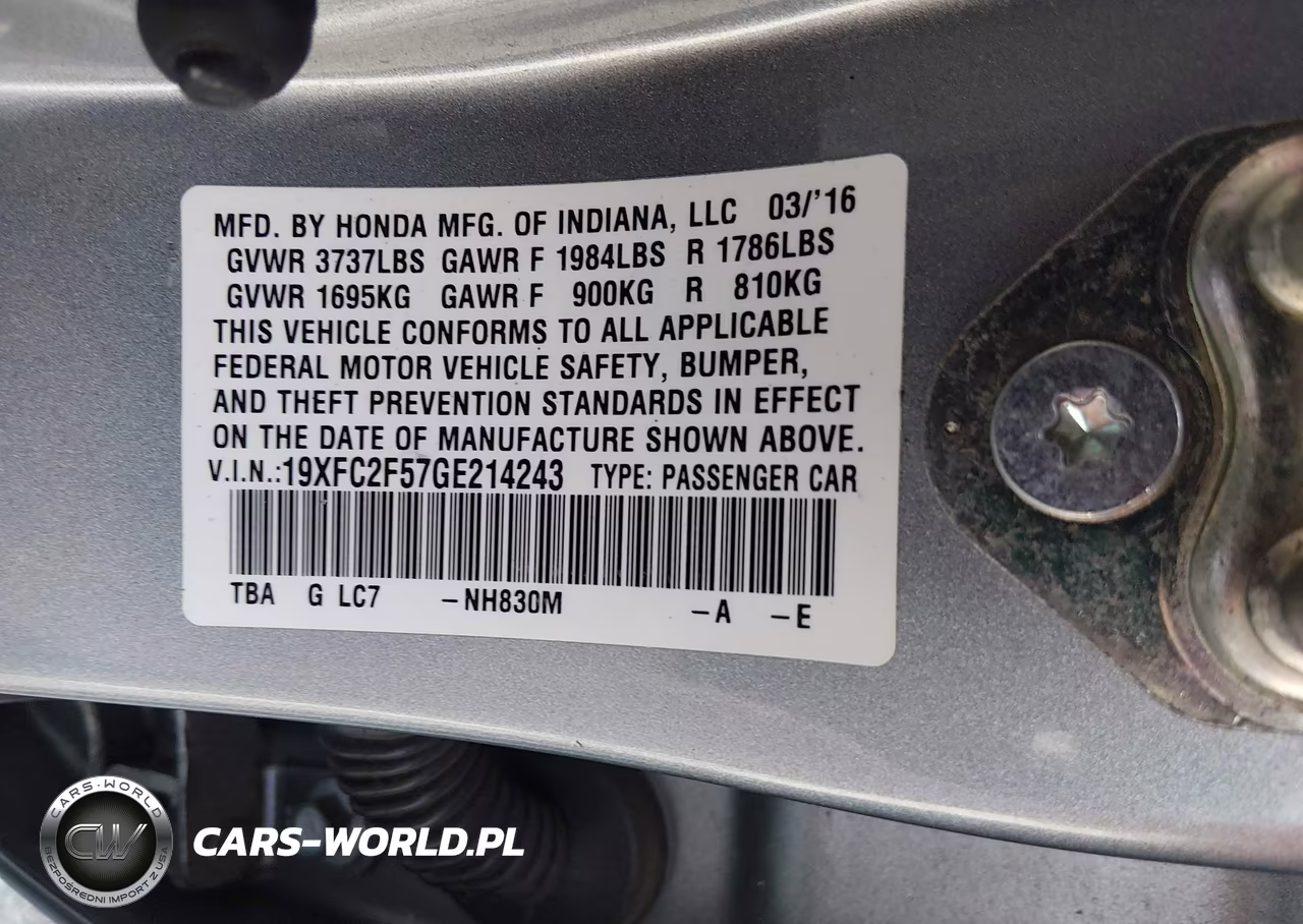 2016 Honda Civic Lx VIN:19XFC2F57GE214243 - 9